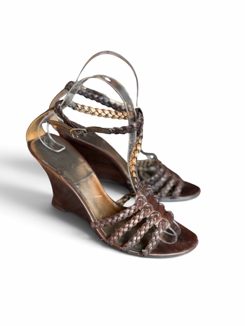Vintage Guess by Marciano Vickie Y2K Leather Platform Wedge Sandals Heels Sz 8
